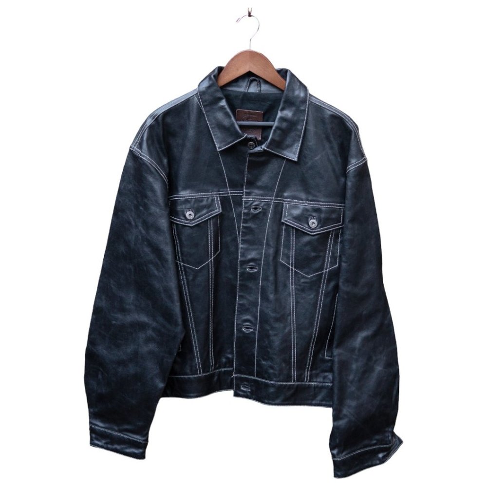Vintage Leather Trucker Jacket Black Size XL